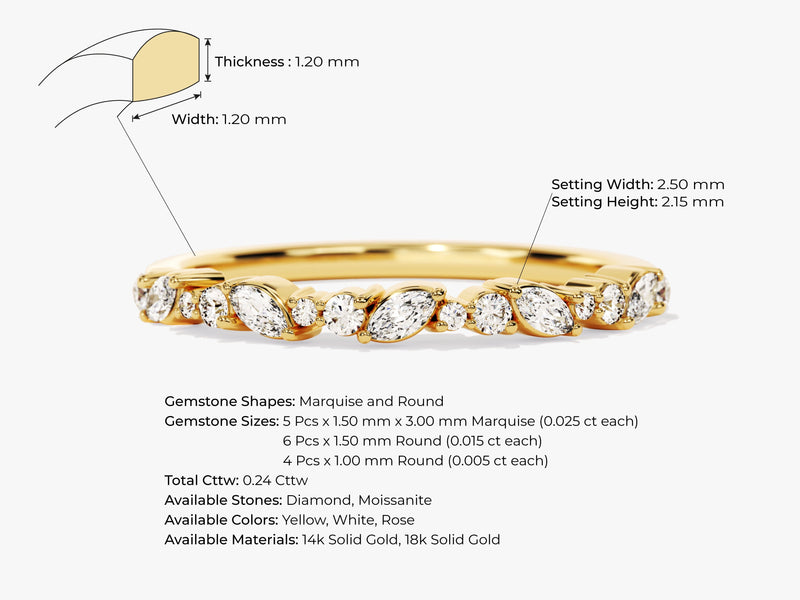 Gold marquise and round diamond eternity ring
