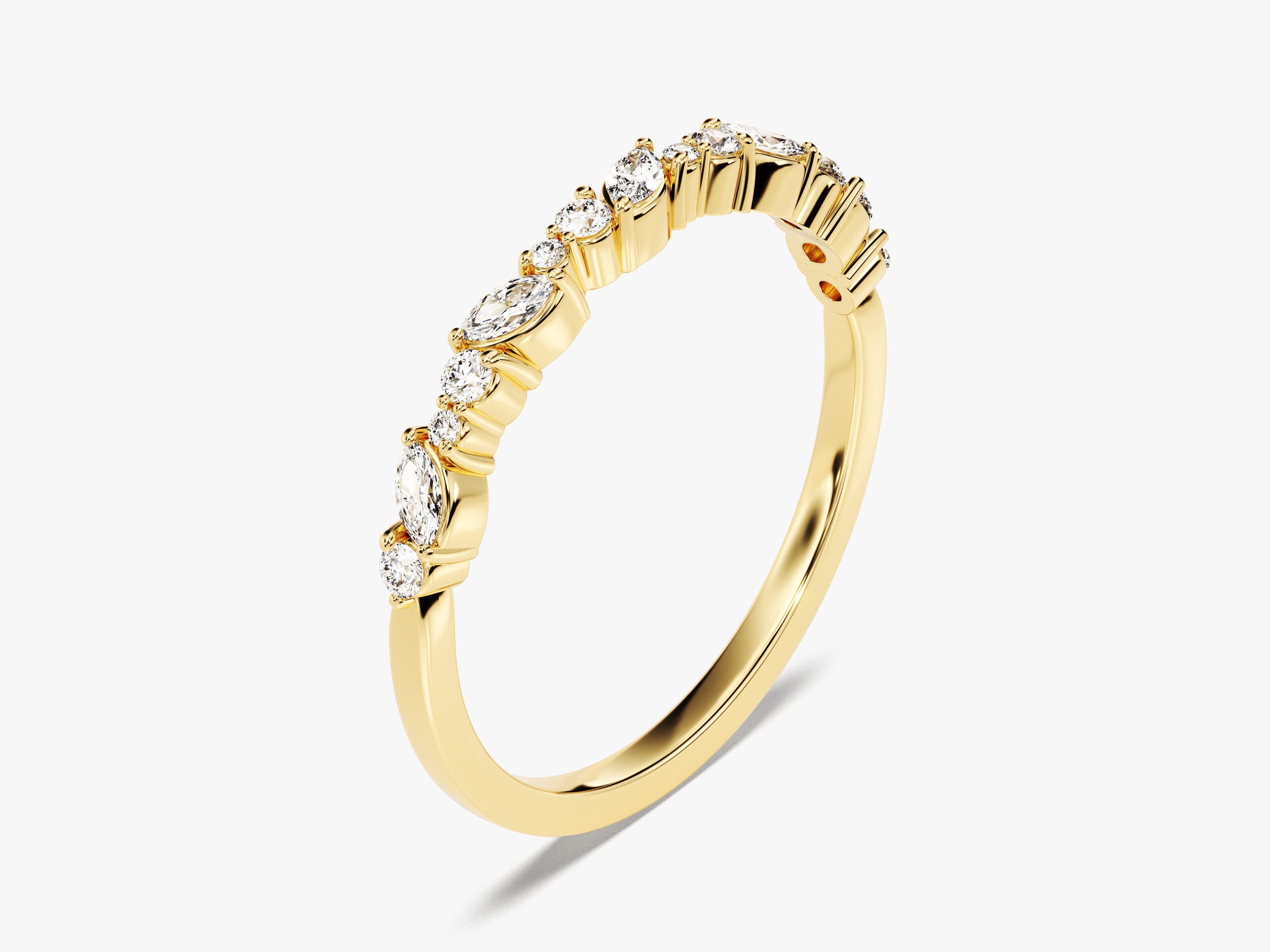 Gold diamond ring with marquise and round cut stones