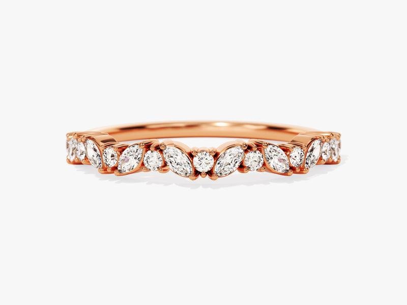 Rose gold marquise and round diamond band ring