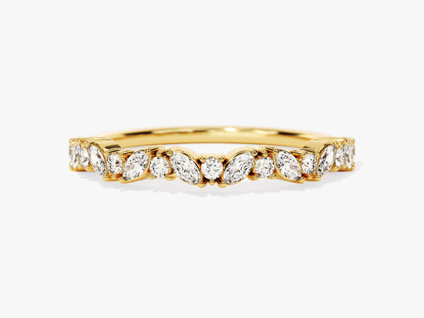 Gold marquise and round diamond wedding band ring