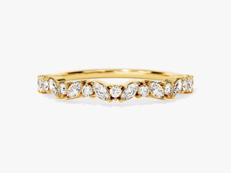Gold marquise and round diamond wedding band ring