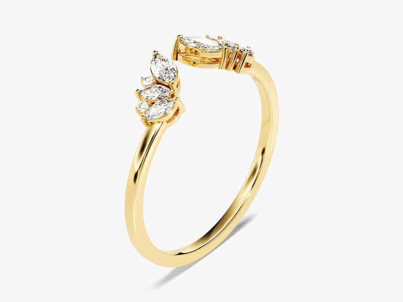 Gold ring with marquise and round diamonds, jewelry design