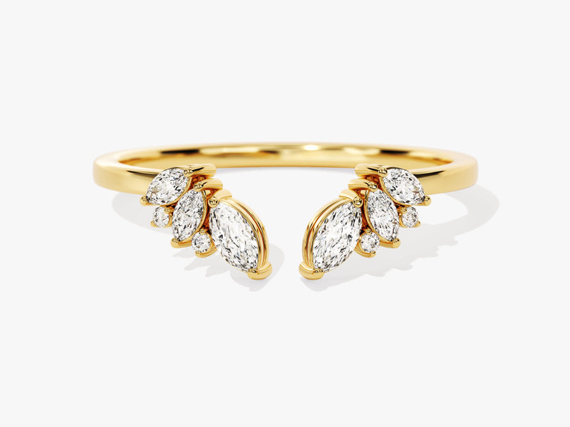 Gold ring with marquise and round diamonds, jewelry design