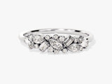 Diamond cluster ring, white gold, marquise, round, baguette cuts