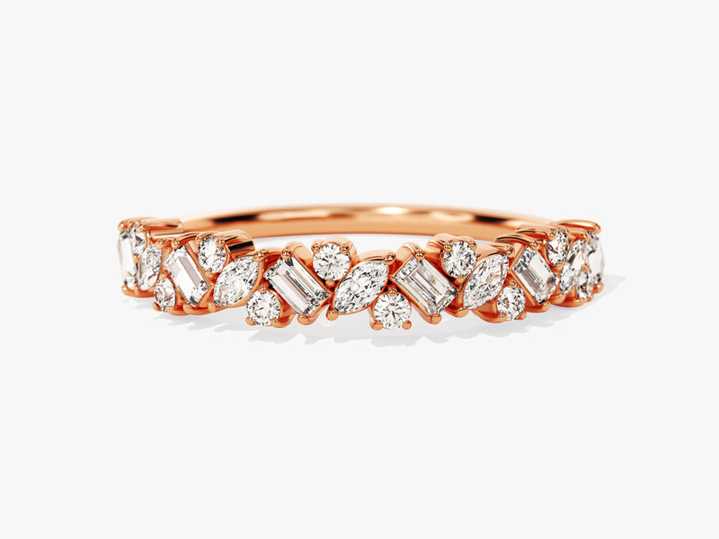 Rose gold diamond ring with mixed cut stones