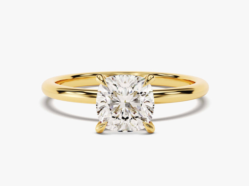 Gold ring with cushion cut diamond engagement ring