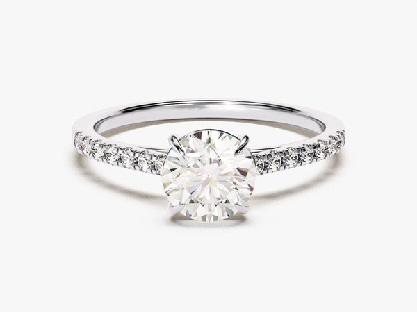 Diamond engagement ring with pave band, fine jewelry