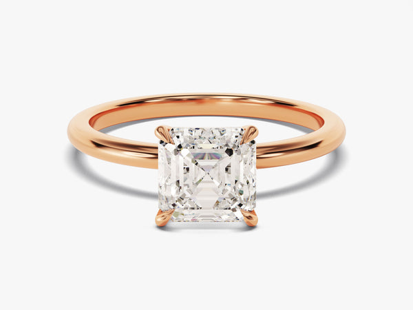 Rose gold ring with emerald cut diamond engagement ring