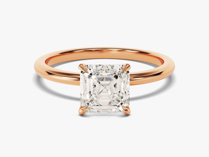 Rose gold ring with emerald cut diamond engagement ring