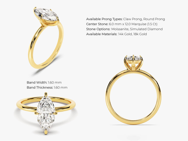 Gold ring with marquise diamond engagement ring
