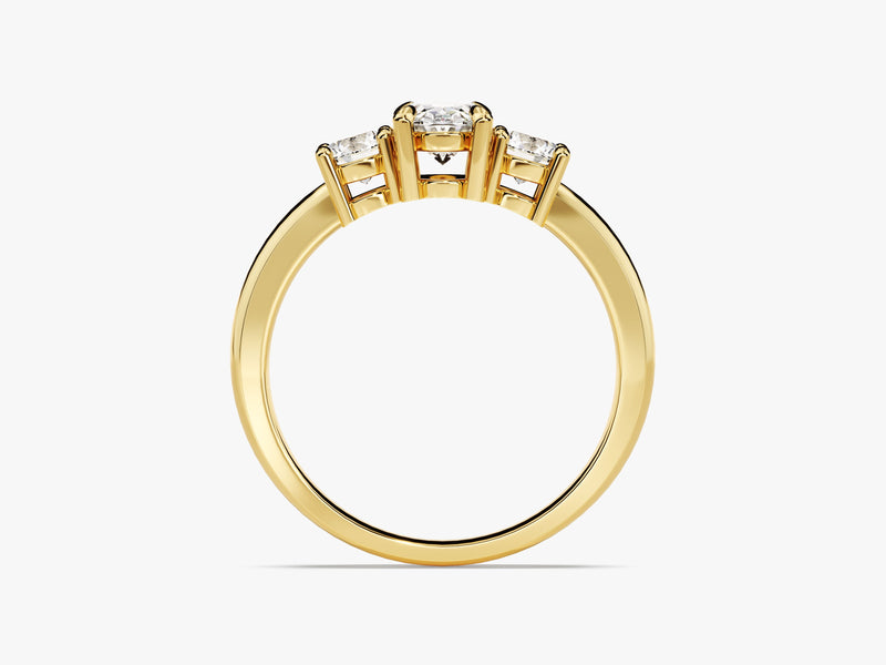 Gold three-stone diamond ring for jewelry firm