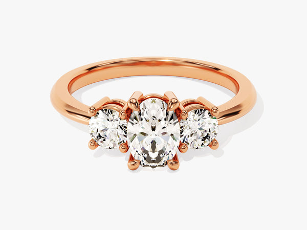 Rose gold three-stone diamond engagement ring