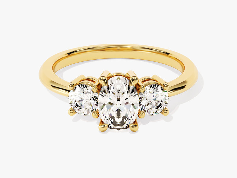 Gold three-stone diamond engagement ring for jewelry firm