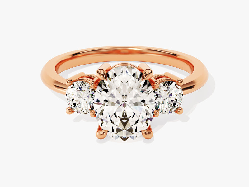 Rose gold three-stone diamond engagement ring