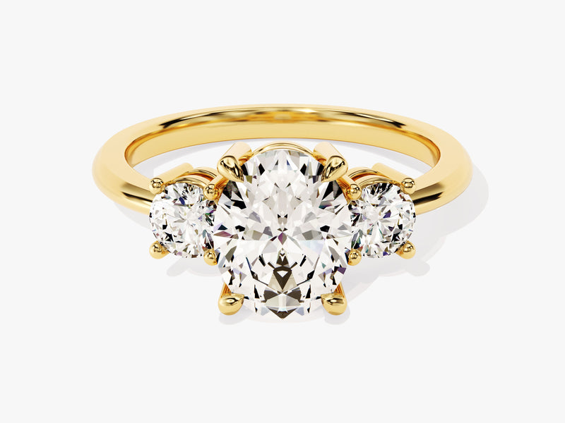 Gold three-stone diamond engagement ring for jewelry company