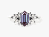 Hexagonal alexandrite ring with marquise diamonds, fine jewelry