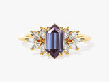Gold ring with emerald-cut amethyst and diamond accents