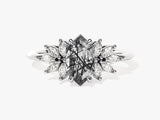 Hexagonal rutilated quartz engagement ring with marquise diamonds