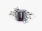 Emerald cut alexandrite ring with diamond accents