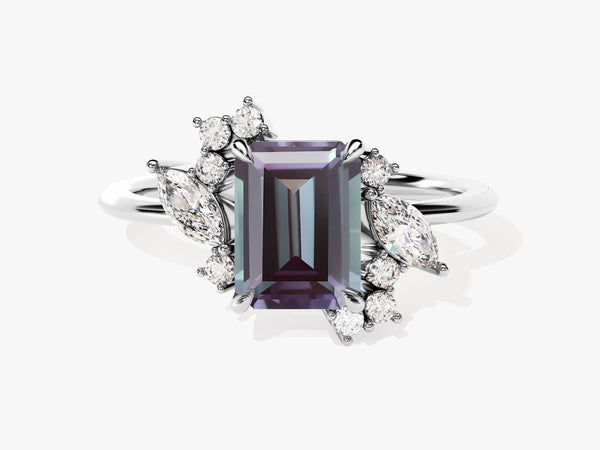 Emerald cut alexandrite ring with diamond accents
