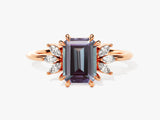 Emerald cut alexandrite ring with marquise diamonds