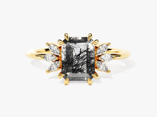 Gold ring with tourmaline gemstone and marquise diamonds