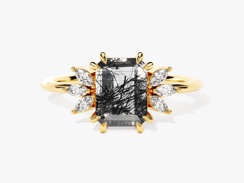 Gold ring with tourmaline gemstone and marquise diamonds