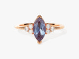 Marquise alexandrite ring with diamonds, rose gold jewelry