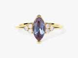 Marquise alexandrite ring with diamonds on gold band