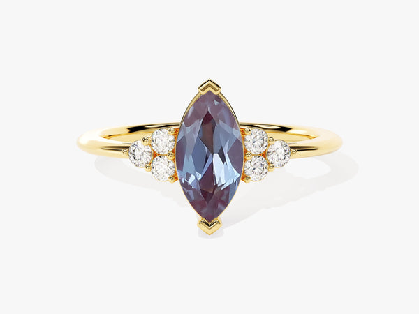 Marquise alexandrite ring with diamonds on gold band
