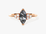 Rose gold marquise rutilated quartz and diamond ring