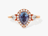 Rose gold pear-cut alexandrite diamond halo ring