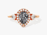 Rose gold ring with pear-cut rutilated quartz and diamonds