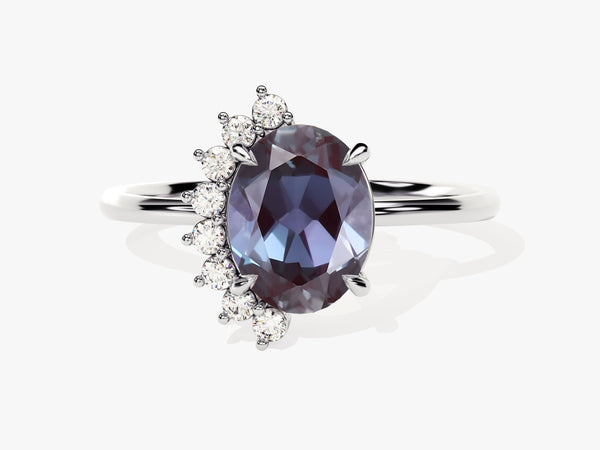 Oval alexandrite and diamond engagement ring