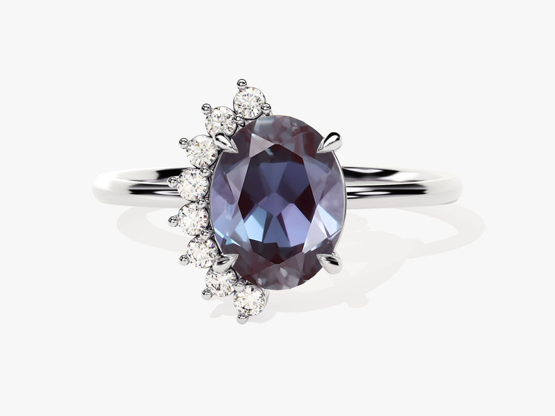 Oval alexandrite and diamond engagement ring
