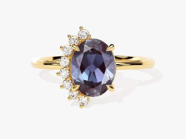 Gold ring with oval alexandrite and diamond accents
