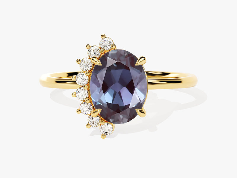 Gold ring with oval alexandrite and diamond accents