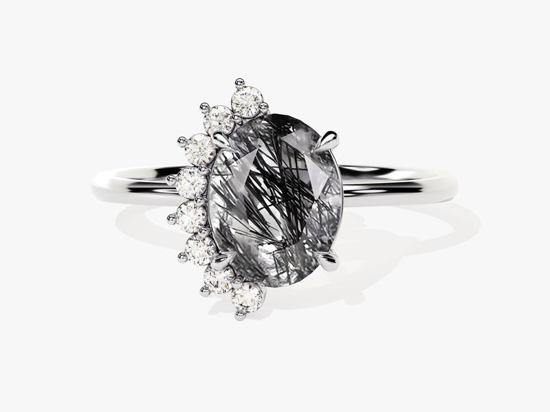 Oval rutilated quartz ring with diamond accents, fine jewelry