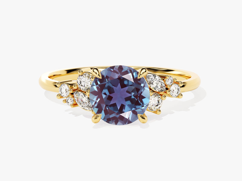 Gold ring with alexandrite and diamonds, jewelry design