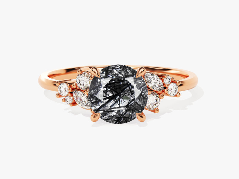 Rose gold ring with oval rutilated quartz and diamonds