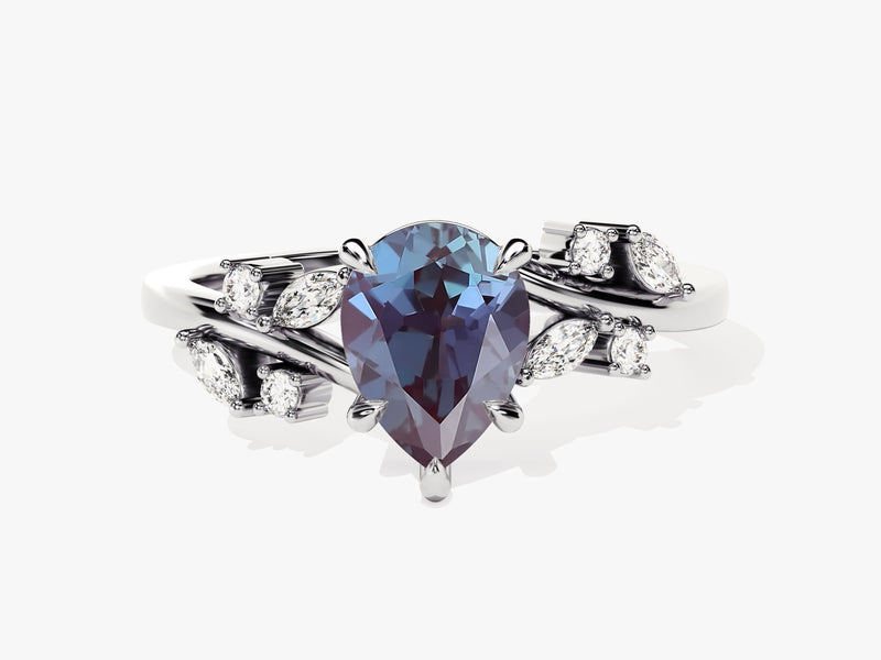 Pear-shaped alexandrite engagement ring with diamonds