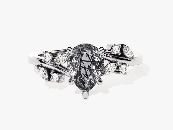 Diamond and rutilated quartz engagement ring