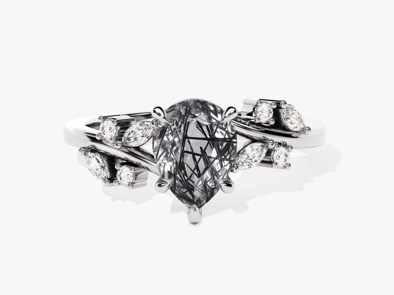 Diamond and rutilated quartz engagement ring