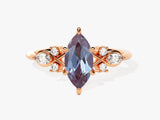 Marquise alexandrite ring with diamonds, rose gold, fine jewelry