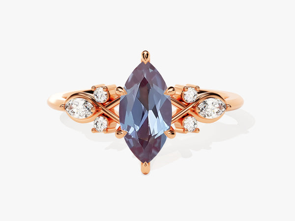 Marquise alexandrite ring with diamonds, rose gold, fine jewelry