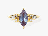 Marquise alexandrite ring with diamonds, gold jewelry