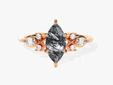 Rose gold ring with marquise cut rutilated quartz and diamonds