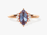 Marquise alexandrite ring with diamond accents, rose gold jewelry