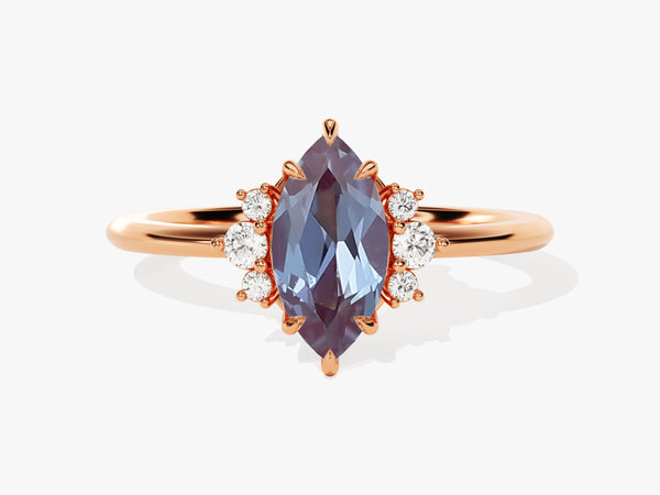 Marquise alexandrite ring with diamond accents, rose gold jewelry