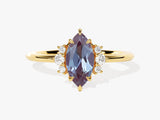Gold ring with marquise alexandrite and diamond accents